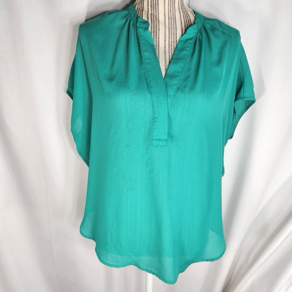 Violet + Claire Green Short Sleeve V Neck Top Size Medium